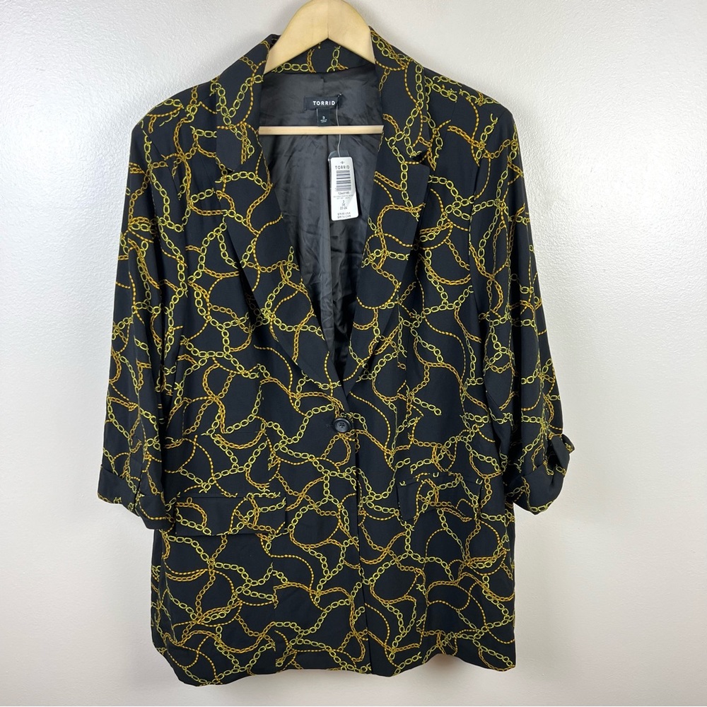 NEW Torrid Blazer Jacket Size 3X Chain Link Print Black Gold Professional Career